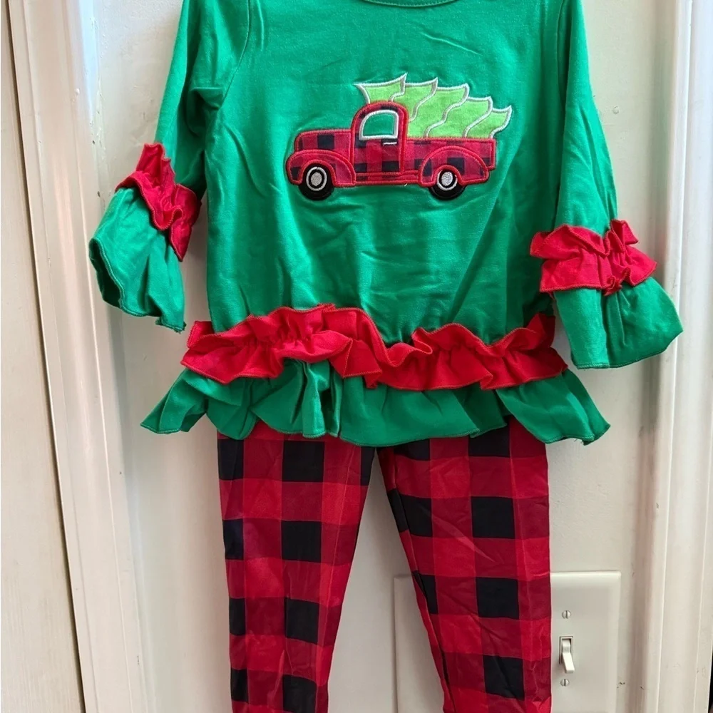 New Christmas Tree Truck Ruffled Tunic & Leggings Set